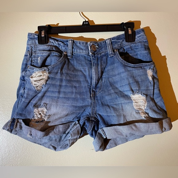 Express High Rise Distressed Jean Shorts - Picture 1 of 3